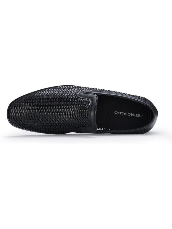 ?Men\'s Black Woven Slip-On Comfortable Round Toe Non Slip Fashion Loafers main image 5
